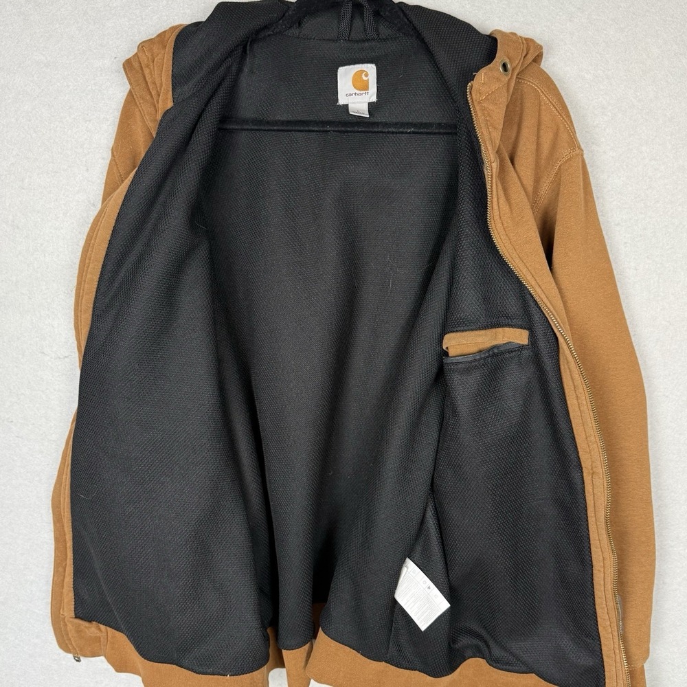 Carhartt Men's L Regular Rain Defender Hooded Zip Up Sweatshirt Tan Workwear - Picture 8 of 9